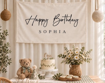 Custom Birthday Fabric Banner, Personalized Birthday Banner, Fabric Wall Decor for Kids, Fabric Birtday Sign, Birthday Boho banner