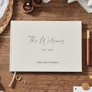 Libro de firmas de boda personalizado • Álbum de tapa dura de lino personalizado • Libro de firmas con fotos Polaroid • Libro de recuerdos de compromiso • Regalo de aniversario de bodas
