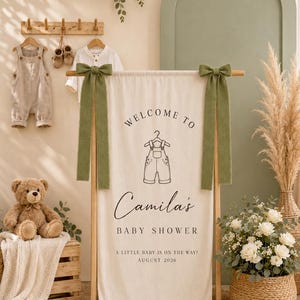 Custom Baby Shower Sign, Personalized Baby Shower Welcome Sign, Linen Fabric Baby Shower Backdrop, Baby Shower Decorations, Hello Baby Sign image 11