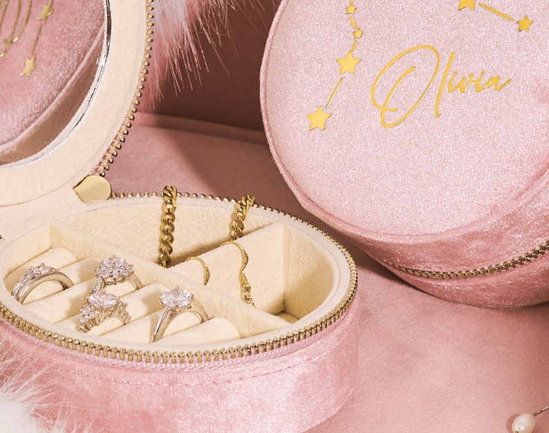 Portagioie personalizzato Costellazione, Portagioielli rotondo, Portagioielli personalizzabile, Regalo di laurea, Regalo per lei, Regalo personalizzato per lei Nude Pink