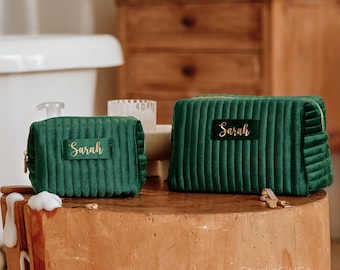 Personalized Makeup Bag, Velvet Cosmetic Bag, Travel Toiletry Bag, Makeup Organizer, Bridesmaid Gifts, Gift for Her, Mother's Day Gift