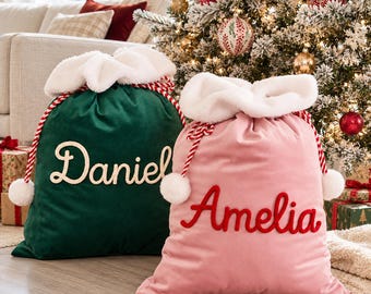 Personalized Velvet Christmas Santa Sack 2026, Custom Name Xmas Gift Bag for Kids, Reusable Christmas Gift Sack, Holiday Gifts for Kids
