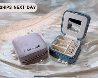 Custom Name Velvet Travel Jewelry Case • Personalized Jewelry Box • Personalized Bridesmaid Wedding Favors • Mother's Day Gift