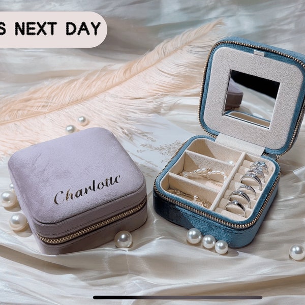 Custom Name Velvet Travel Jewelry Case • Personalized Jewelry Box • Personalized Bridesmaid Wedding Favors • Mother's Day Gift