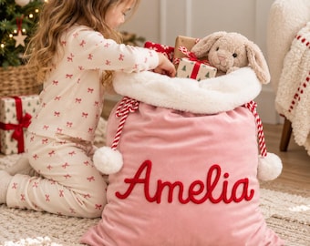 Personalized Velvet Christmas Santa Sack 2026, Custom Name Xmas Gift Bag for Kids, Reusable Christmas Gift Sack, Holiday Gifts for Kids