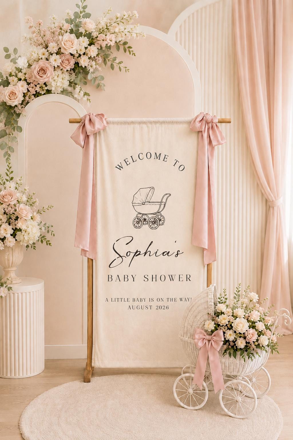 Custom Baby Shower Sign, Personalized Baby Shower Welcome Sign, Linen Fabric Baby Shower Backdrop, Baby Shower Decorations, Hello Baby Sign