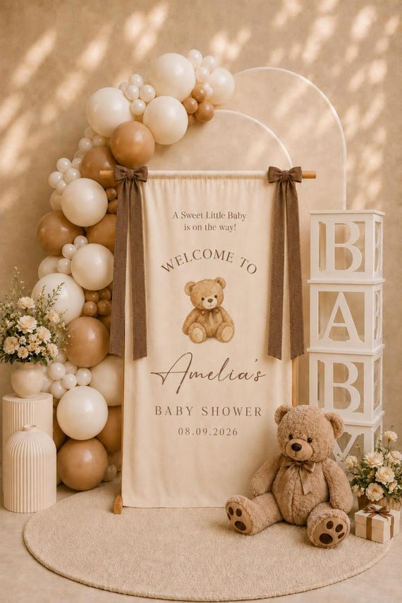 Custom Baby Shower Sign, Personalized Baby Shower Welcome Sign, Linen Fabric Baby Shower Backdrop, Baby Shower Decorations, Hello Baby Sign