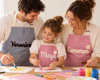 Personalized Family Apron, Embroidered Name Apron, Kids Baking Apron, Custom Family Apron, Toddler Cooking Gift, Birthday or Christmas Gifts