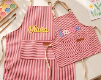 Personalized Family Apron, Embroidered Name Apron, Kids Baking Apron, Custom Family Apron, Toddler Cooking Gift, Birthday & Christmas Gifts