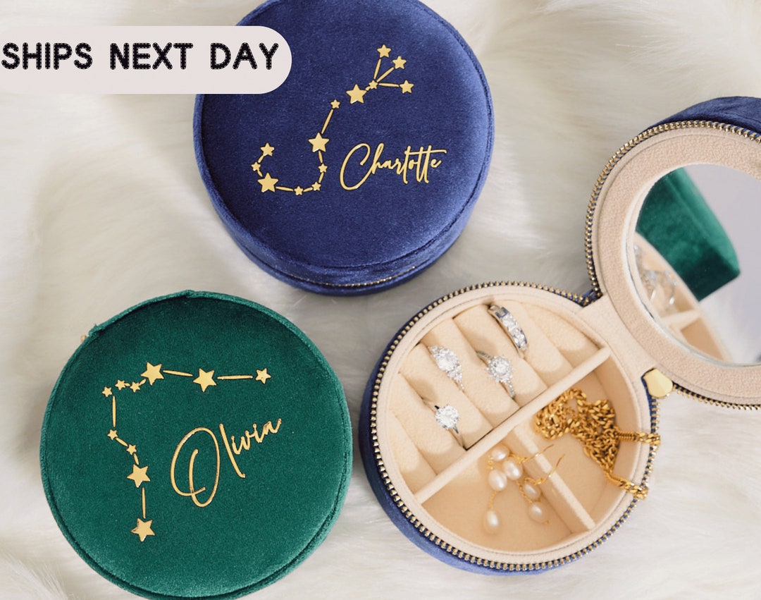 Constellation Custom Jewelry Box, Round Jewelry Case, Customizable