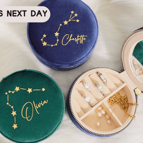 Constellation Custom Jewelry Box, Round Jewelry Case, Customizable Jewelry Case, Graduation Gift, Gift for Her, Personalised Gift for Her