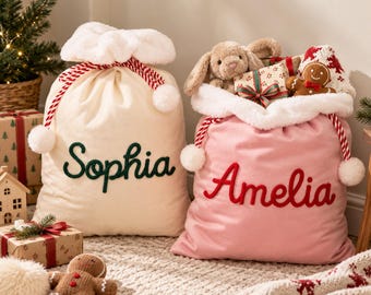 Personalized Velvet Christmas Santa Sack 2026, Custom Name Xmas Gift Bag for Kids, Reusable Christmas Gift Sack, Holiday Gifts for Kids