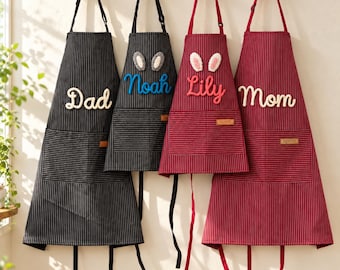 Personalized Family Apron, Embroidered Name Apron, Kids Baking Apron, Custom Family Apron, Toddler Cooking Gift, Birthday or Christmas Gifts