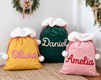 Personalized Velvet Christmas Santa Sack 2026, Custom Name Xmas Gift Bag for Kids, Reusable Christmas Gift Sack, Holiday Gifts for Kids