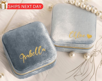 Estuche de joyería de viaje de terciopelo con nombre personalizado • Caja de joyería personalizada • Favores de boda personalizados para dama de honor • Regalo del Día de la Madre