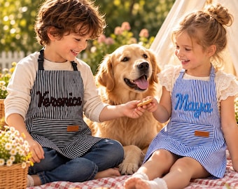 Personalized Family Apron, Embroidered Name Apron, Kids Baking Apron, Custom Family Apron, Toddler Cooking Gift, Birthday or Christmas Gifts
