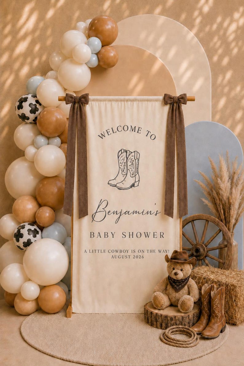 Custom Baby Shower Sign, Personalized Baby Shower Welcome Sign, Linen Fabric Baby Shower Backdrop, Baby Shower Decorations, Hello Baby Sign image 12