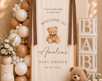 Panneau personnalisé pour baby shower, Panneau de bienvenue personnalisé pour baby shower, Toile de fond en lin pour baby shower, Décorations pour baby shower, Panneau « Bonjour bébé »