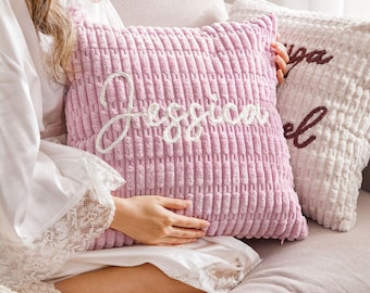 Federa per cuscino in ciniglia personalizzata con nome - Cuscino personalizzato, regalo di Natale, cuscino per la casa, regalo di Natale per familiari e amici