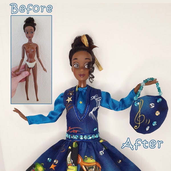 OOAK Rescue Doll - Disney The Princess and the Frog Inspired Tiana Blue Roaring 20's Party Dress