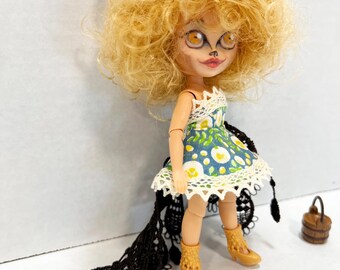OOAK Rescue Doll - Tiny Satyress Extra Mini Barbie Doll Face Repaint with Rerooted Hair and Crocheted Horns
