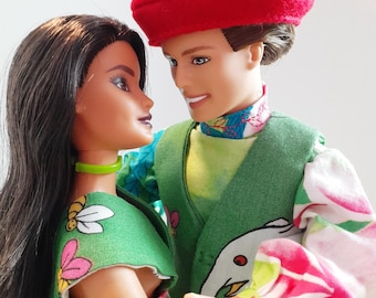 OOAK Rescue Doll - Tropical Elephant Couple Curvy Barbie and Ken with Rooted Hair