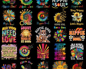Hippie Soul Digital Clipart Png Bundle, High Quality PNG Images, Mandala Peace Sign Graphics, Tie Dye Art Pack, T-shirt Design