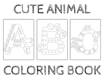 Leer ABC met behulp van het eenvoudige schattige dieren-ABC-kleurboek voor Pre-K, kinderdagverblijf, ontspannende activiteit, creatief leren