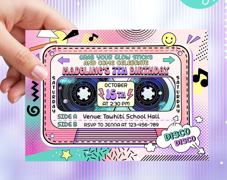 DISCO PARTY Birthday Invitation Editable Girl Birthday Retro Dance Party Invitations Printable Mixtape 80s Party Birthday