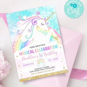 EDITABLE UNICORN Birthday Party Invitations. Printable RAINBOW Unicorn Invitation. Rainbow Magical Unicorn Birthday Invites Instant Download