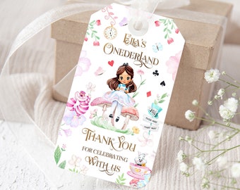 EDITABLE Alice in Wonderland 1st Birthday Favor Tag Alice in Onederland Thank You Tags Girl 1st Birthday Tea Party Gift Tag Mad Tea for Two