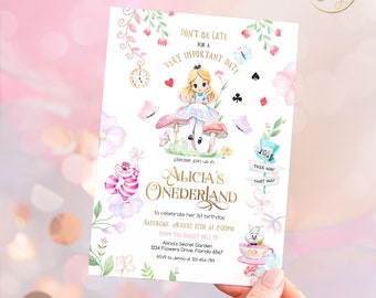 EDITABLE Alice in Wonderland 1st Birthday Party Invitations. Floral Printable Onderland Girl Party Invitation. Mad Tea for Two Garden Party