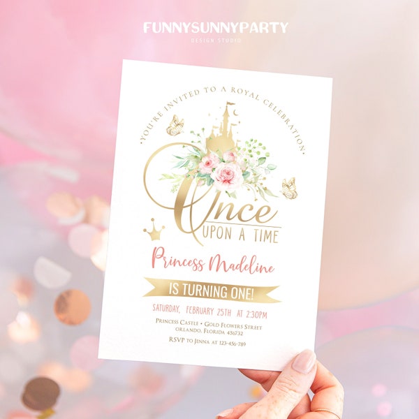 PRINTABLE PRINCESS 1st Birthday Party Invitations. Editable Once Upon a Time First Birthday Invitation. Birthday Instant Download Template