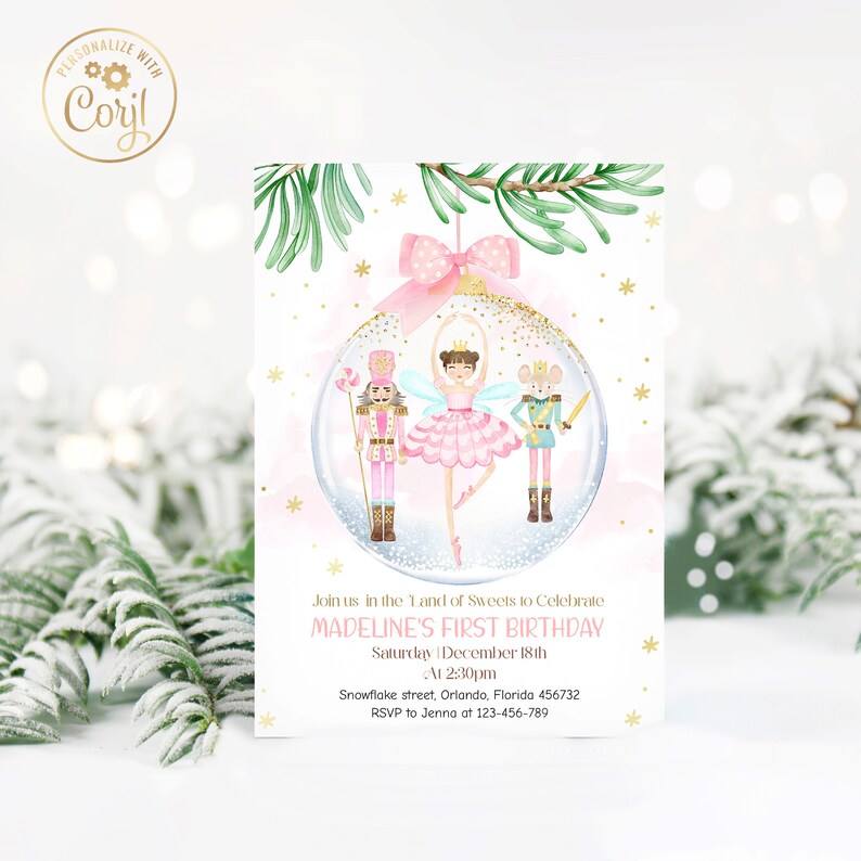 Printable NUTCRACKER Birthday Party Invitations. EDITABLE Sugar Plum