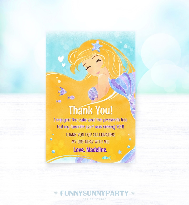 PRINTABLE Little Mermaid Thank You Cards. EDITABLE Mermaid Birthday ...