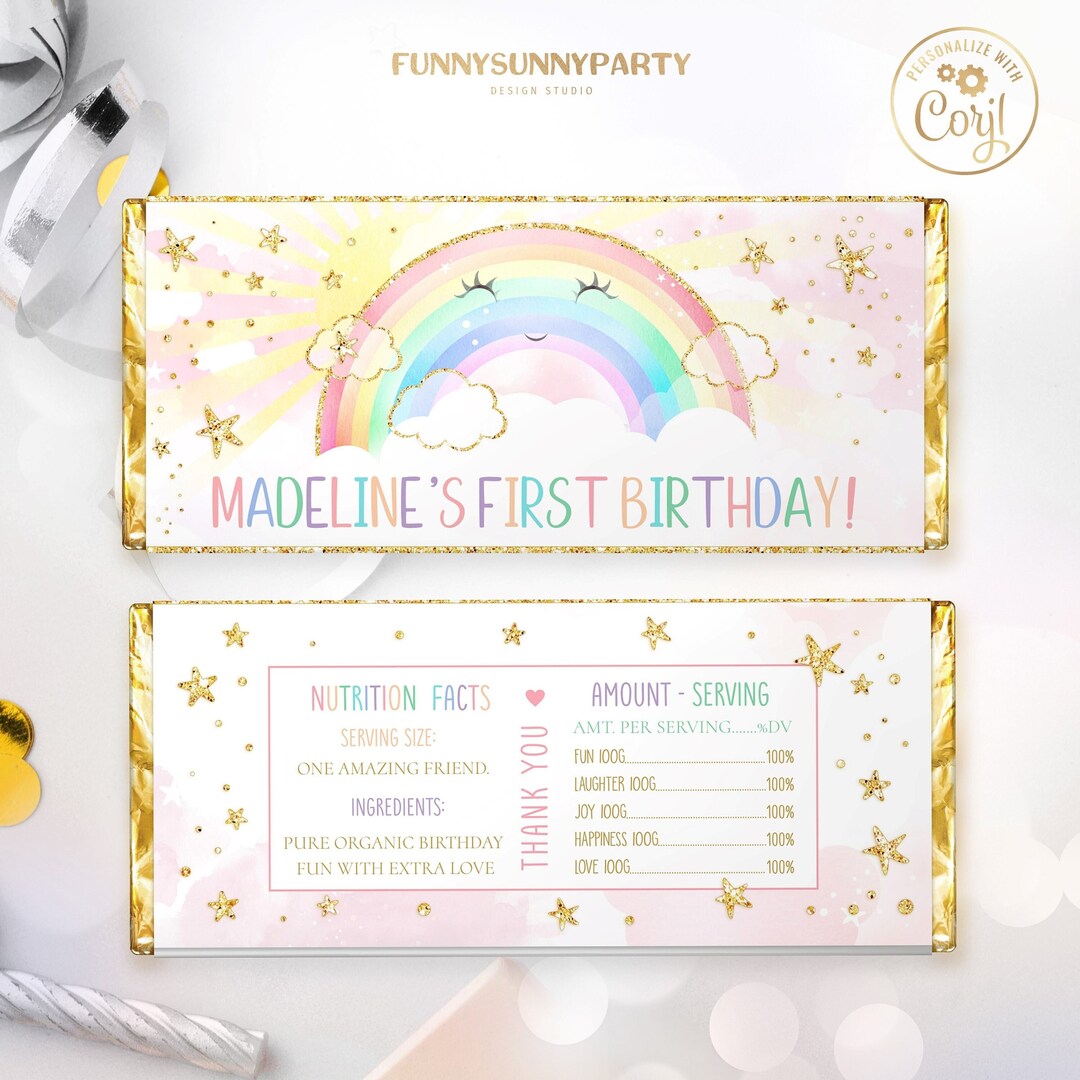 EDITABLE RAINBOW Birthday Party Candy Bar Wrapper. Printable Rainbow ...
