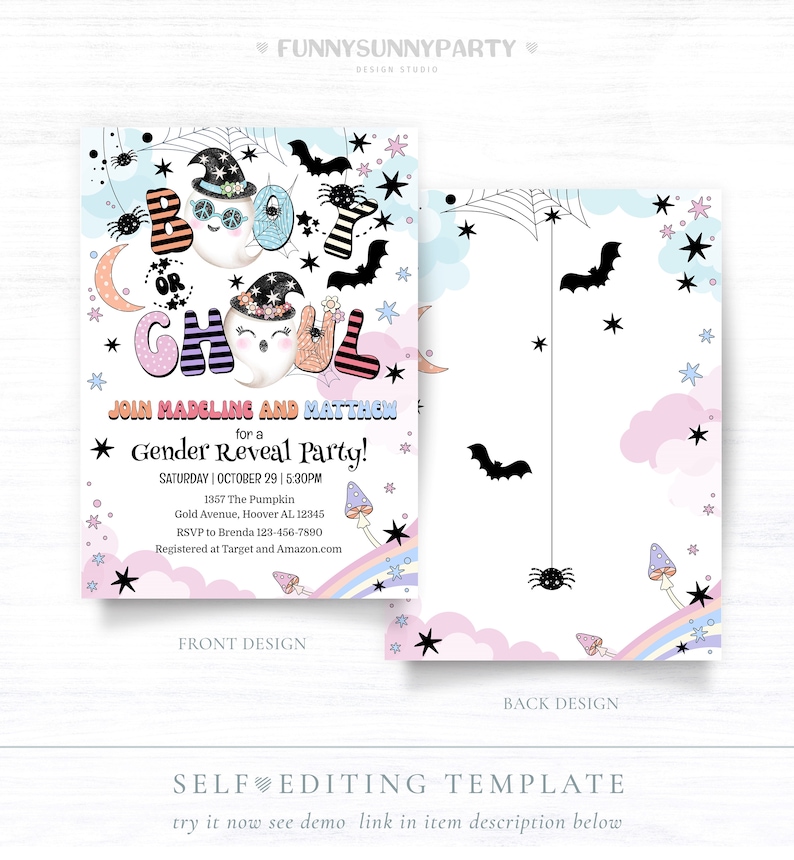 Printable Halloween Gender Reveal Party Invitation. EDITABLE - Etsy