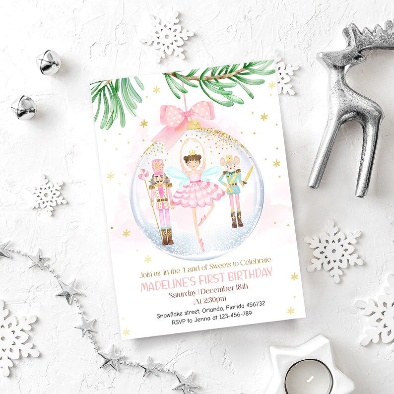 Printable NUTCRACKER Birthday Party Invitations. EDITABLE Sugar Plum