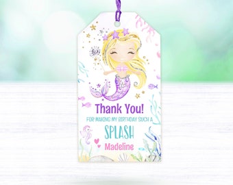 EDITABLE Little Mermaid Favor Tag. Girl First Birthday Gift Label, Printable Thank you Tags Mermaid Birthday Under The Sea. Digital Download