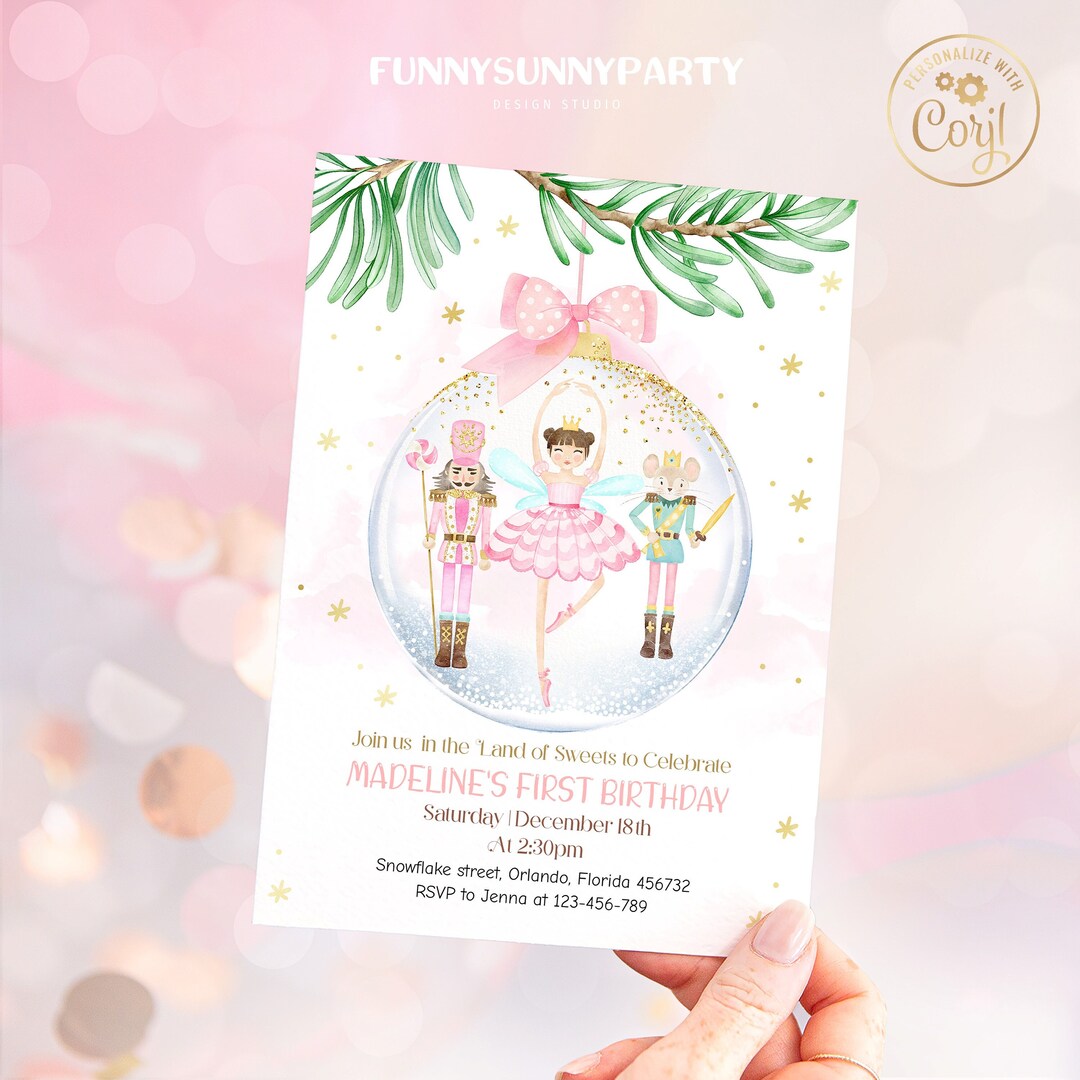 Printable NUTCRACKER Birthday Party Invitations. EDITABLE Sugar Plum