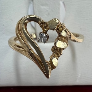 Vintage 14K Yellow Gold Heart Ring with Diamond Accent