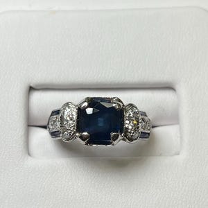 Platinum Art Deco Sapphire and Diamond Ring - Vintage Cocktail Jewelry