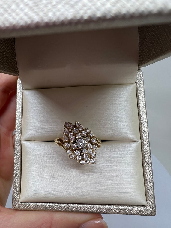Vintage 14K Yellow Gold Diamond Cluster Ring - 1.25 CT Estate Cocktail Ring