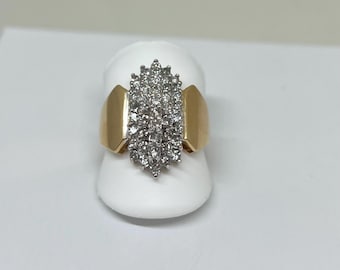 14K Yellow Gold Natural Diamond Cluster Ring - Vintage, Estate - Gift Ideas - Unique Jewelry