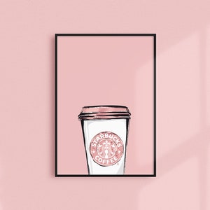 TÉLÉCHARGEMENT NUMÉRIQUE Affiche de tasse à café Starbucks rose, art mural imprimable de luxe pour votre décoration de maison et de bureau