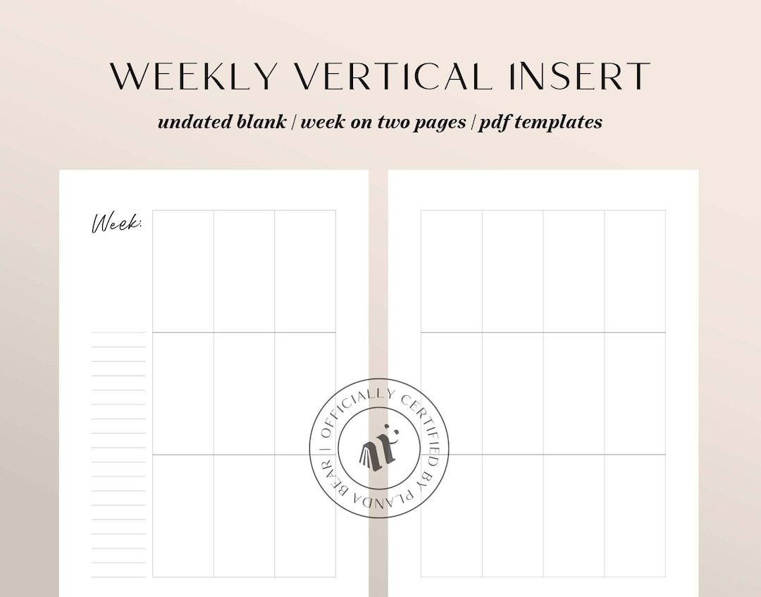 Weekly Vertical Undated Printable Planner Insert A4, A5, Letter | Minimal Week on 2 Pages ...