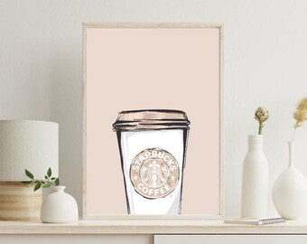 Taupe Neutral Starbucks Coffee Cup Print: Luxury Home & Office Decor (Digital Download)