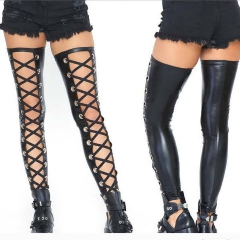 Wet Look Footless Lace up Thigh High With Oversized Grommets Etsy