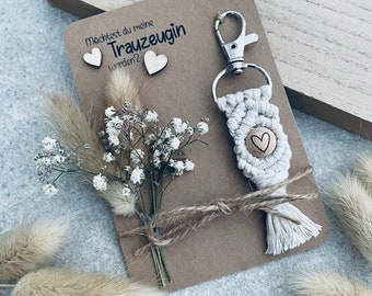 Trauzeugin | Brautjungfer | Makramee Schlüsselanhänger | Holzperle Herz | Keychain | Geschenk