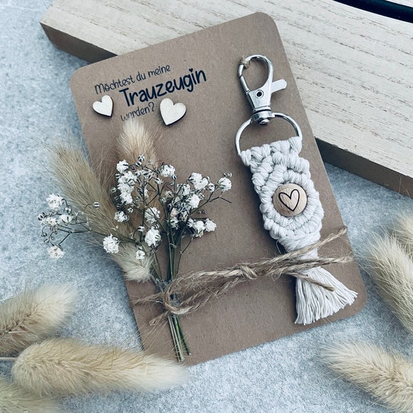 Trauzeugin | Brautjungfer | Makramee Schlüsselanhänger | Holzperle Herz | Keychain | Geschenk